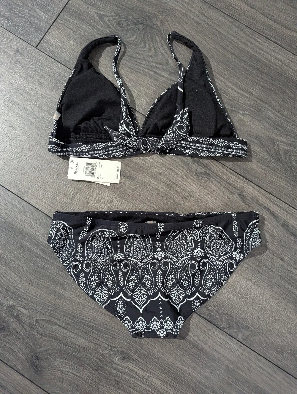 Black Paisley Triangle Bikini Set - Girls